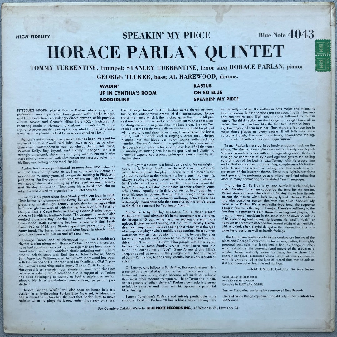 4043/ HORACE PARLAN - Speakin' My Piece