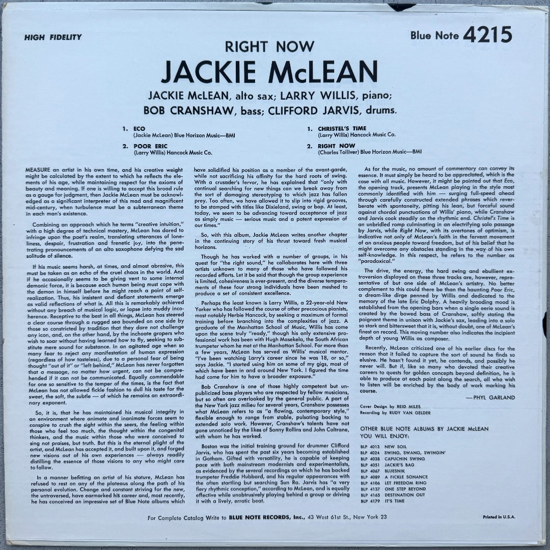 4215/ JACKIE MCLEAN - Right Now