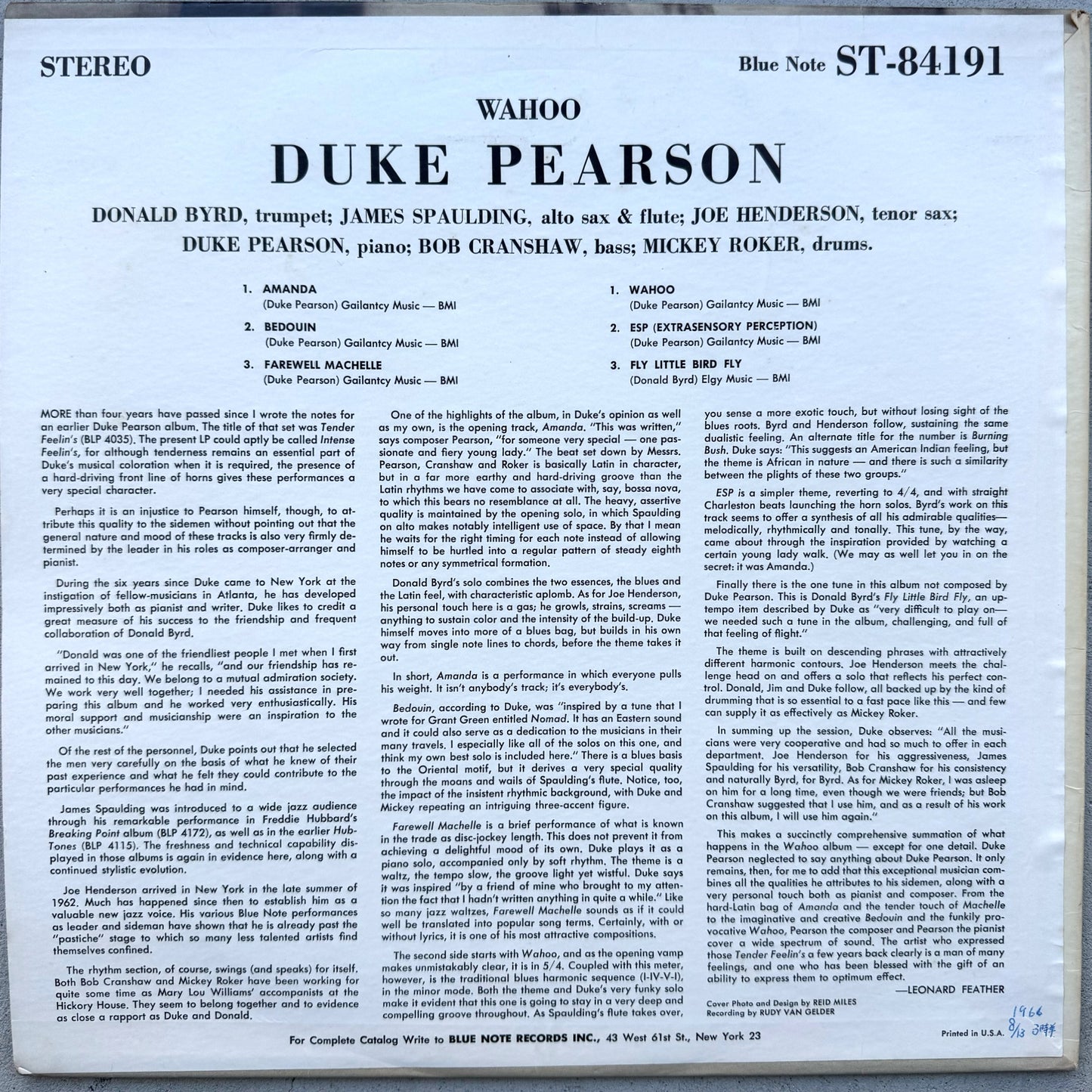 84191/ DUKE PEARSON - Wahoo